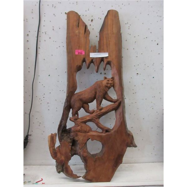 Carved Teak Cougar Wall Art - 20" x 38"