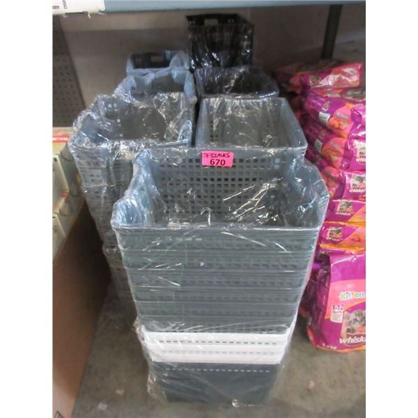 7 Stacks of Plastic Organizer Baskets