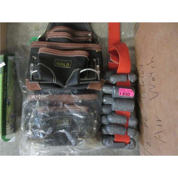 Diving Weight Belt & 2 New Leather Gold Tool Pouches