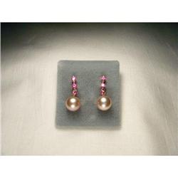 18K Pink Gold Sapphire Cultured Pearl Earrings #2123096