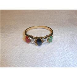 Estate 14K Ruby Diamond Emerald Sapphire Ring #2123101