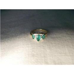 14K Tri-Stone Marquise Emerald Diamond Ring #2123112