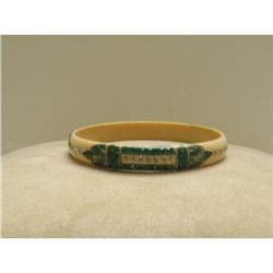 Celluloid Vintage Deco Green  Beige Bangle #2134472