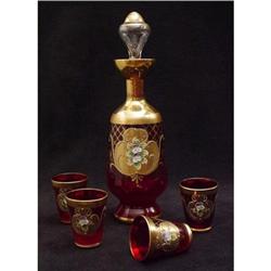 Ruby Glass Decanter and 4 Cordial Glass Set #2134487