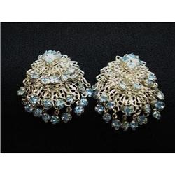 Rare Silver Tone Blue Rhinestone  Earrings #2142335