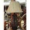 Image 1 : RUSTIC CABIN LODGE DESIGNER LAMP W BURLAP SHADE#2145105