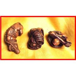 Set of 3 Oriental Figural Animal Netsukes #2156539