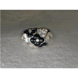 14K WG Gold Floral Onyx Mabe Pearl Diamond Band#2156570