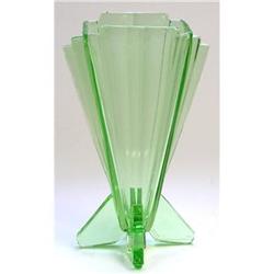 Czech Art Deco Glass Green Rocket Vase #2168520