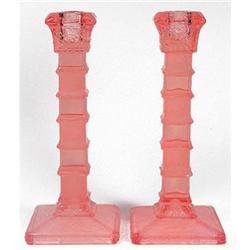 Brockwitz WILLOW Bamboo Pink Glass Candlesticks#2168553