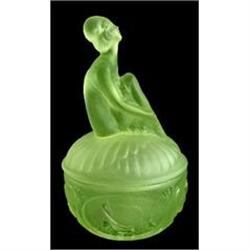 CLAUDETTE Green Satin Glass Dresser Jar  #2168571