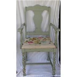 Antq Shabby Crewel-Embroidery Seat, Painted #2168589