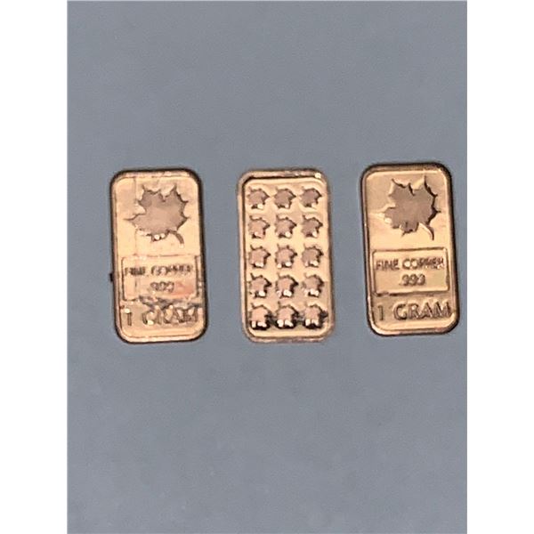 Fine Copper 1 Gram Wafer bar - Lot of 3