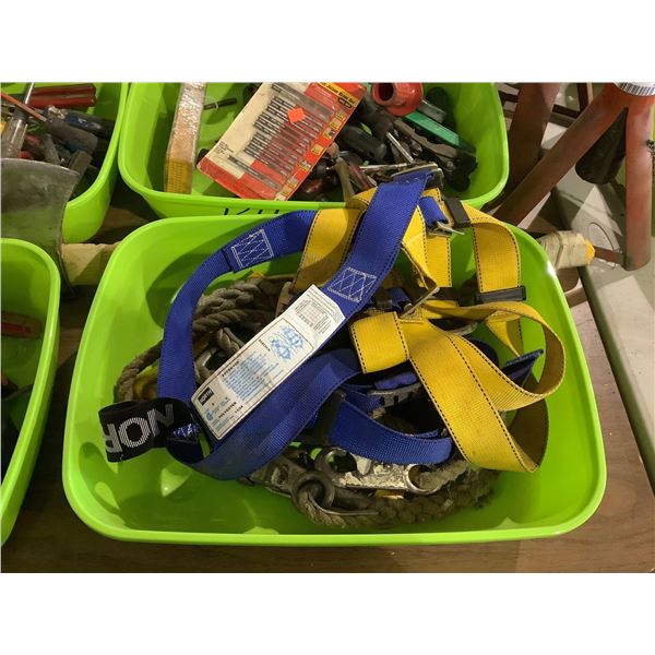 Bin of Assorted Harnesses/Rope