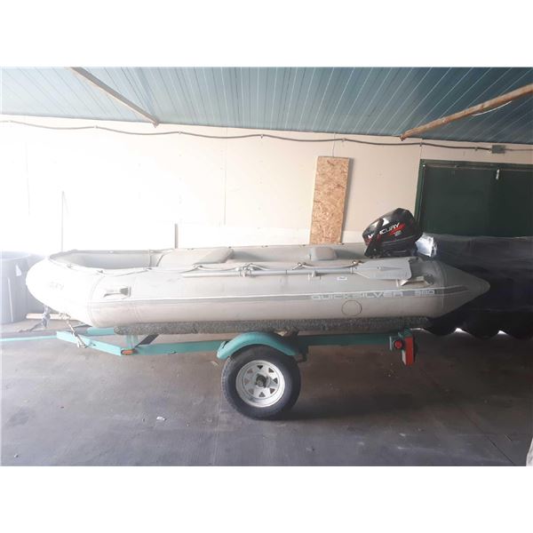 Quick Silver 380 Aluminum RIB Inflatable Boat 3.8 meter length. includes 15HP mercury outboard, gas 