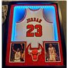 Image 1 : MICHAEL JORDAN SIGNED CUSTOM FRAMED BULLS JERSEY WITH LED LIGHT UP FEATURES w/ COA
