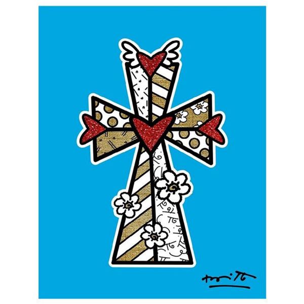 Britto, "Blessings (Blue)" Hand Signed Limited Edition Giclee on Canvas; Authenticated.