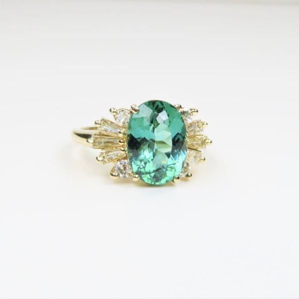 Neon Green Tourmaline and Diamond Ring