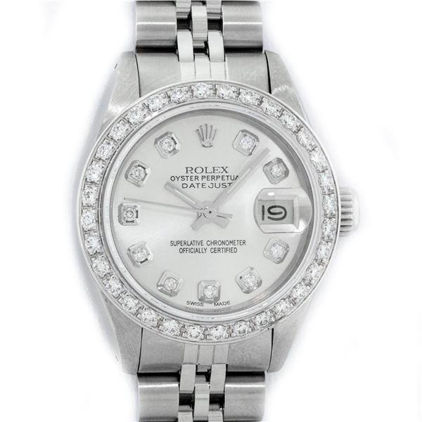 Rolex Ladies Stainless Steel Silver Diamond 26MM Oyster Perpetual Datejust