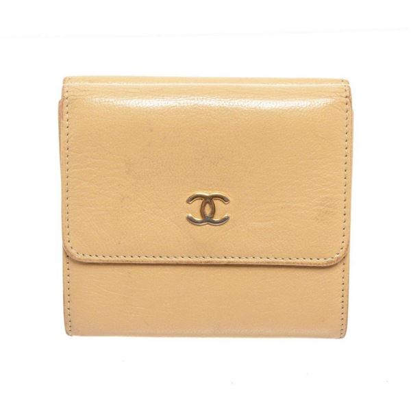 Chanel Beige Compact Trifold Wallet