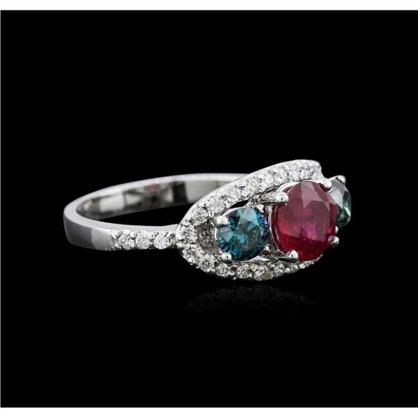 1.40 ctw Ruby and Diamond Ring - 14KT White Gold
