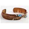 Image 5 : Navajo Copper and Turquoise Feather Bracelet