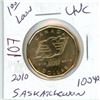 Image 1 : 1910-2010 Saskatchewan Roughriders 100 year $1.00 loonie unc