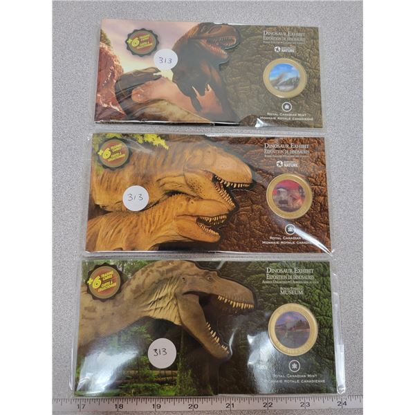Three Unique 2010 Holographic Dinosaur 50 cent coins & trading cards - All Sealed