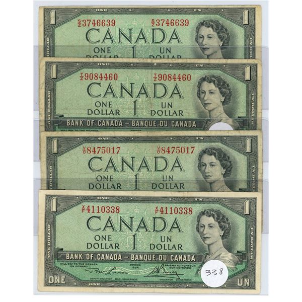 4 - 1954 - $1.00 Notes (3  -Beattie/Rasminski) (1-Lawson/Bouey)