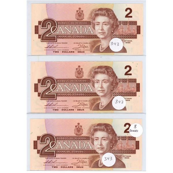 1986 - 3 Consecutive $2.00 Notes EGM7965501-503 - Uncirculated