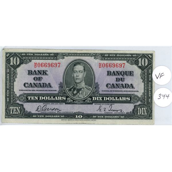 1937 - $10.00 Note - Gordon/Towers -  MD0669697 -VF