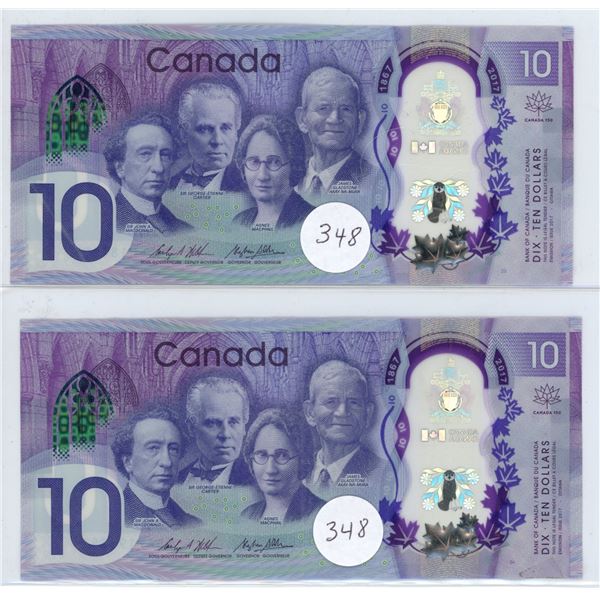 2017 - 2 - $10.00 (150 Year) Notes CDA7198854 & CDE0184155 - VF