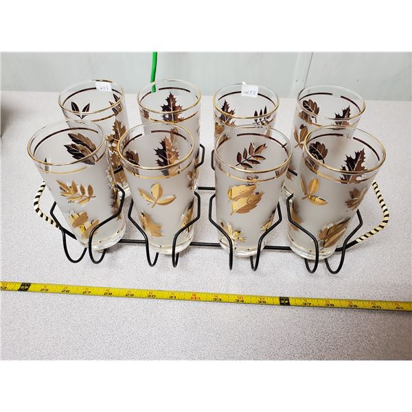 Set of 8 glasses in holder - 1950's