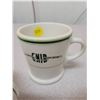 Image 2 : Three green/white restaurant mugs - one marked C.N.I.B.