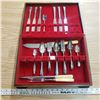 Image 2 : Assorted silver plate Flatware with case and 3 piece carving set