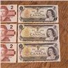 Image 3 : group of 3 1.00 dollar $1 and 3 2.00 dollar $2 bills (heavily circulated)