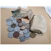 Image 1 : COIN PURSE W/ OLD PAPER MONEY & COINS -MARKS, NEDERLAND, ETC
