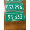 Image 3 : 3 - 1969 Saskatchewan license plates - farm plate, school bus plate,  and car