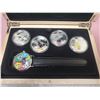 Image 2 : 2015 - RCM - 4 x $20.00 Fine Silver Looney Tunes Set including Wrist Watch in Wooden Display Case