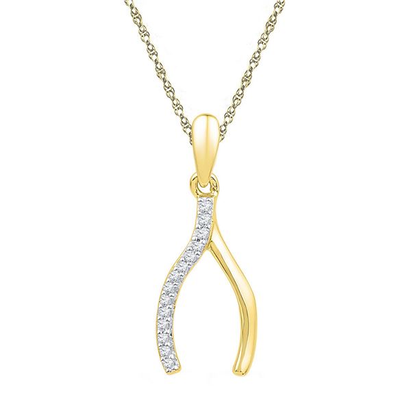 Wishbone Lucky Prosperity Charm Pendant 1/20 Cttw 10KT Yellow Gold