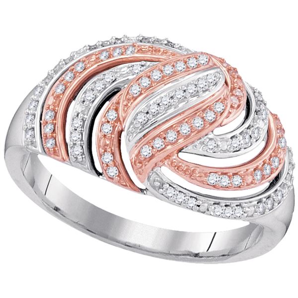 Round Diamond Striped Rose-tone Fashion Ring 1/4 Cttw 10KT Two-tone Gold