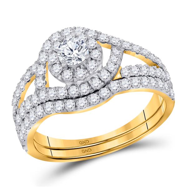 Diamond Bridal Wedding Ring Band Set 1-1/4 Cttw 14KT Yellow Gold