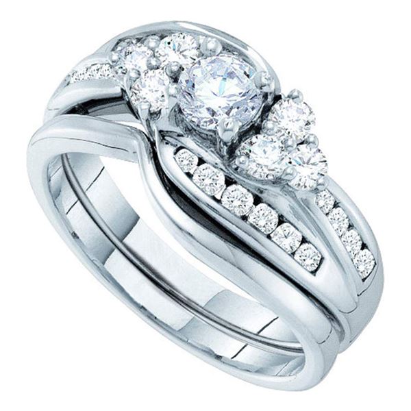 Diamond Bridal Wedding Ring Band Set 1 Cttw 14KT White Gold