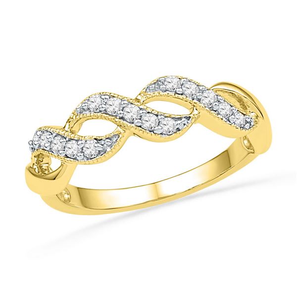 Round Diamond Crossover Band Ring 1/5 Cttw 10KT Yellow Gold