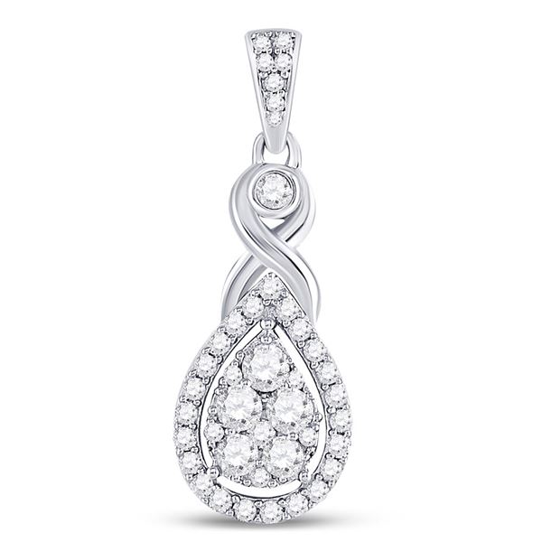 Round Diamond Cluster Pendant 1/2 Cttw 10KT White Gold