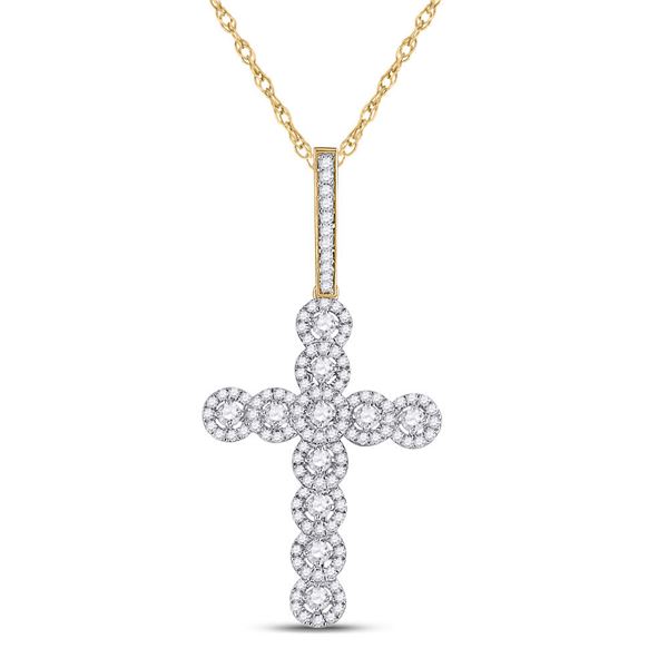 Round Diamond Cross Charm Pendant 3/4 Cttw 10KT Yellow Gold