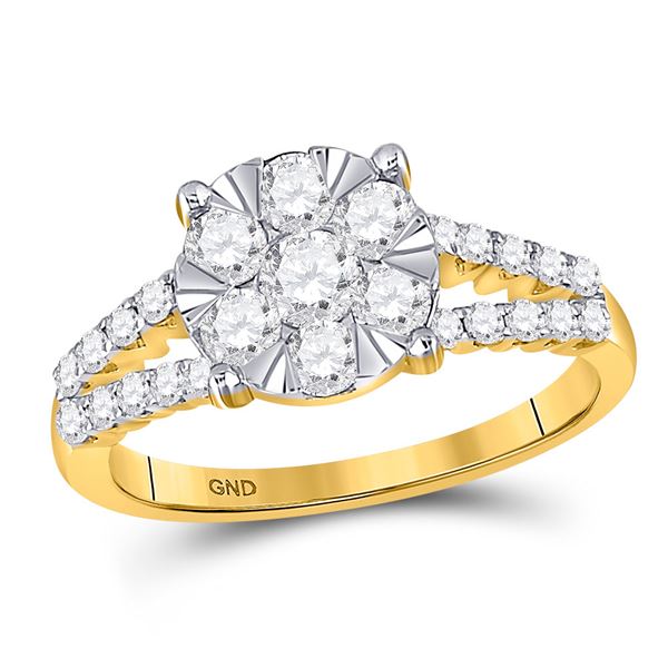 Round Diamond Flower Cluster Ring 1 Cttw 14KT Yellow Gold