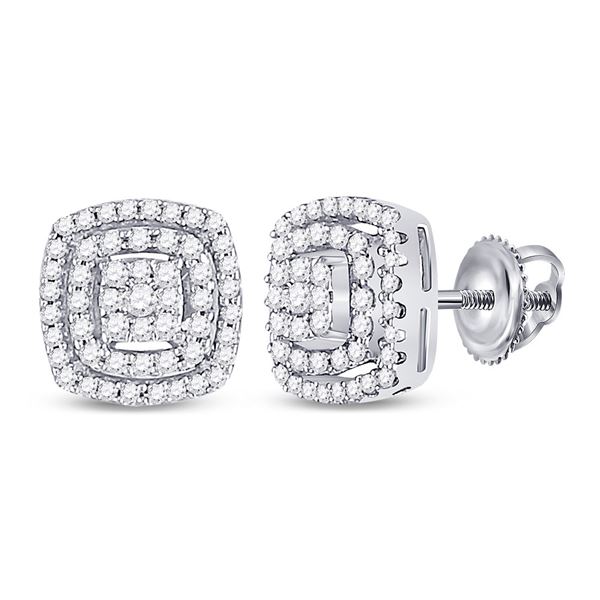 Round Diamond Square Frame Cluster Earrings 1/4 Cttw 10KT White Gold