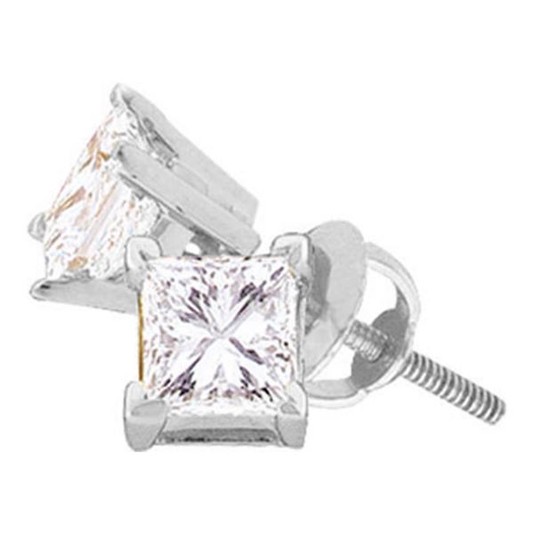 Princess Diamond Solitaire Stud Earrings 1/4 Cttw 14KT White Gold