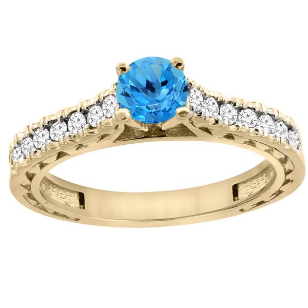 0.86 CTW Swiss Blue Topaz & Diamond Ring 14K Yellow Gold - REF-62W4F